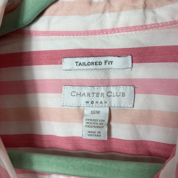 Charter Club Woman Tailored Fit Button Down Shirt Pink White Stripes size 16 W - Picture 3 of 6